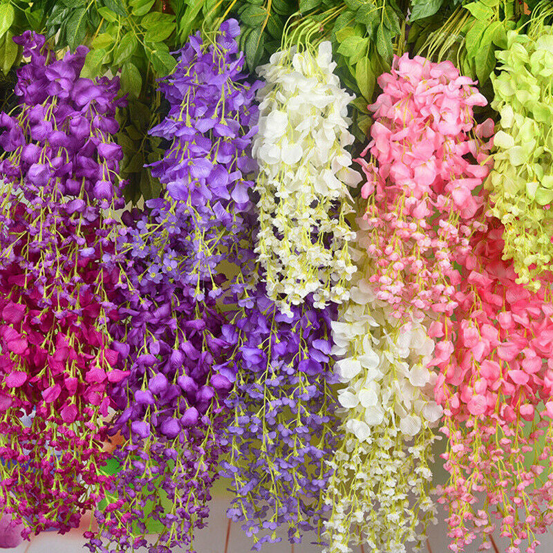 12X Artificial Fake Hanging Wisteria Silk Flowers Vine Plant Home Garden Decor