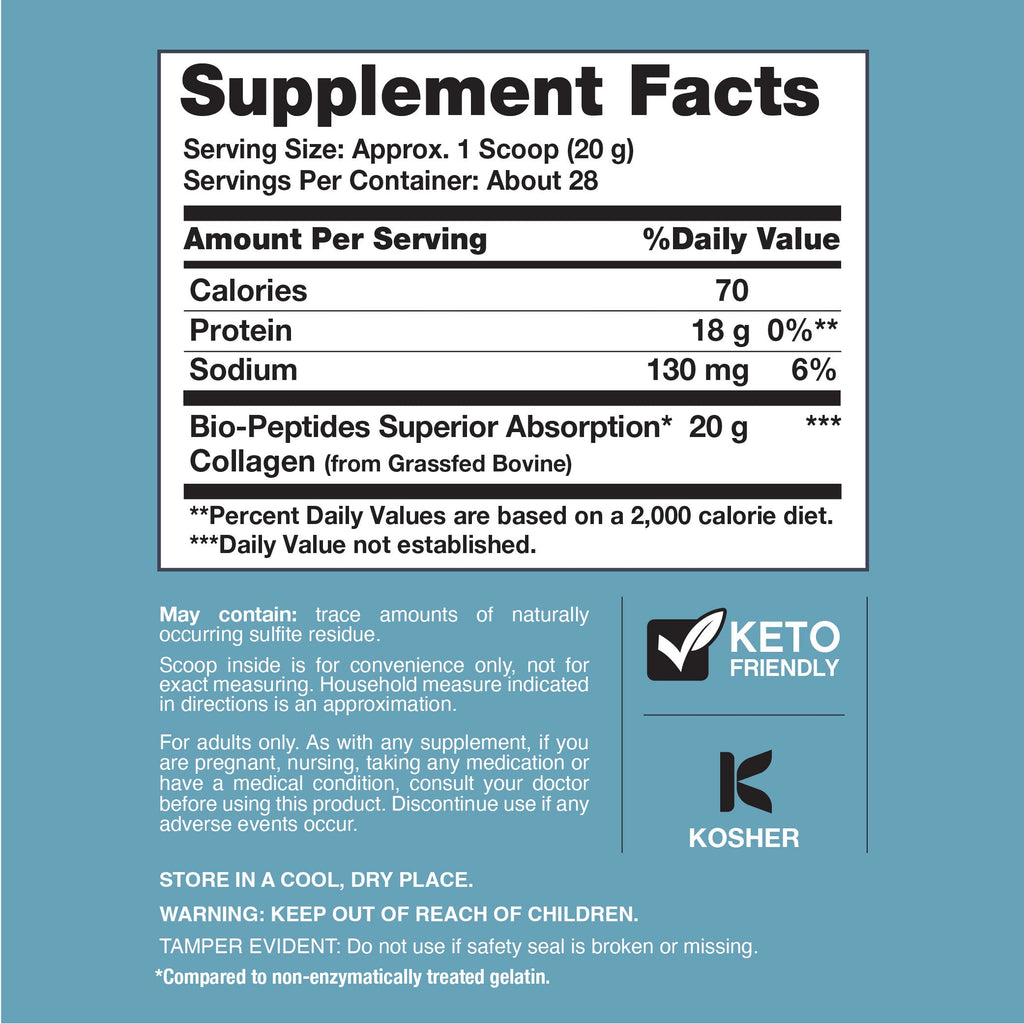 Premium Grassfed Collagen Bio-Peptides Powder - 20 Oz (567 G) for Healthy Skin, Hair & Joints