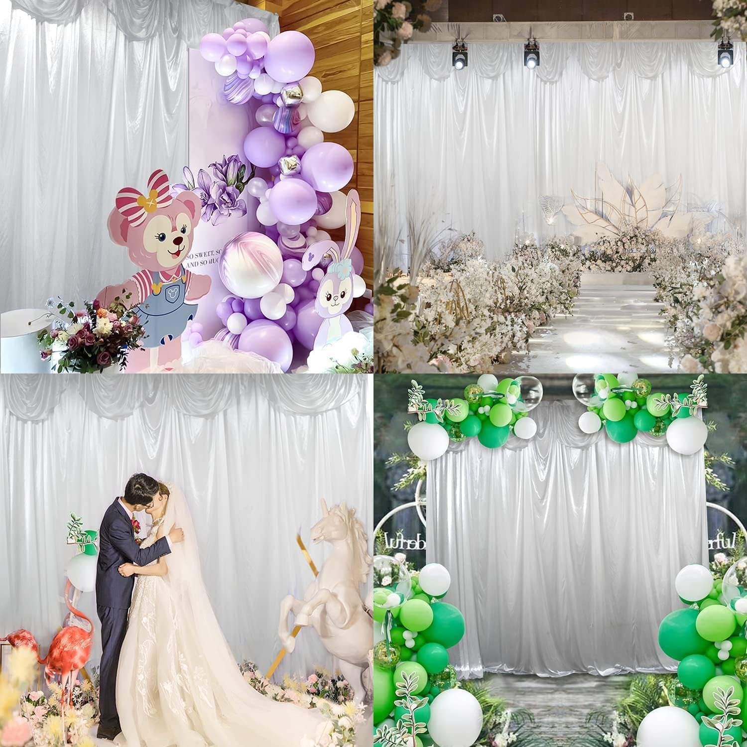 White Backdrop Curtain 10Ft X 10Ft Wrinkle Free Photography Curtains Detachable Smooth Ice Silk Pleated Backdrop Curtains for Weddings Birthday Photography Background Party Baby Shower
