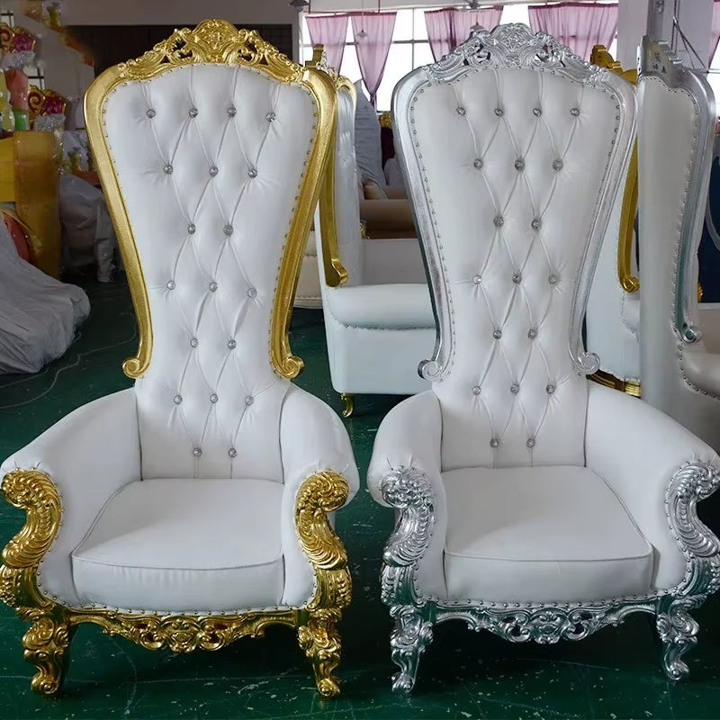 Furniture for Party Hotel Decor Luxury King Throne Chair Mahogany Sungkai High Back Silver White Royal Antique