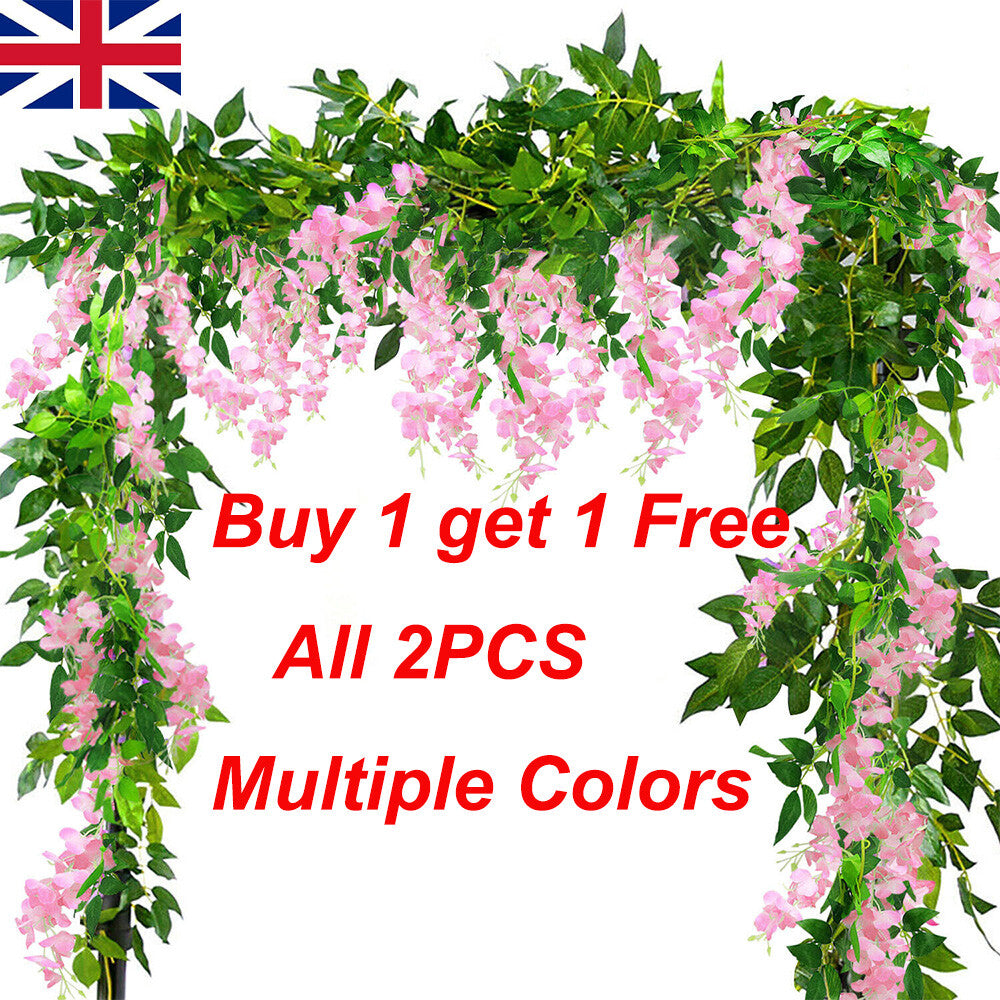 2X7FT Artificial Wisteria Vine Garland Foliage Plant Trailing Flower Home Decor