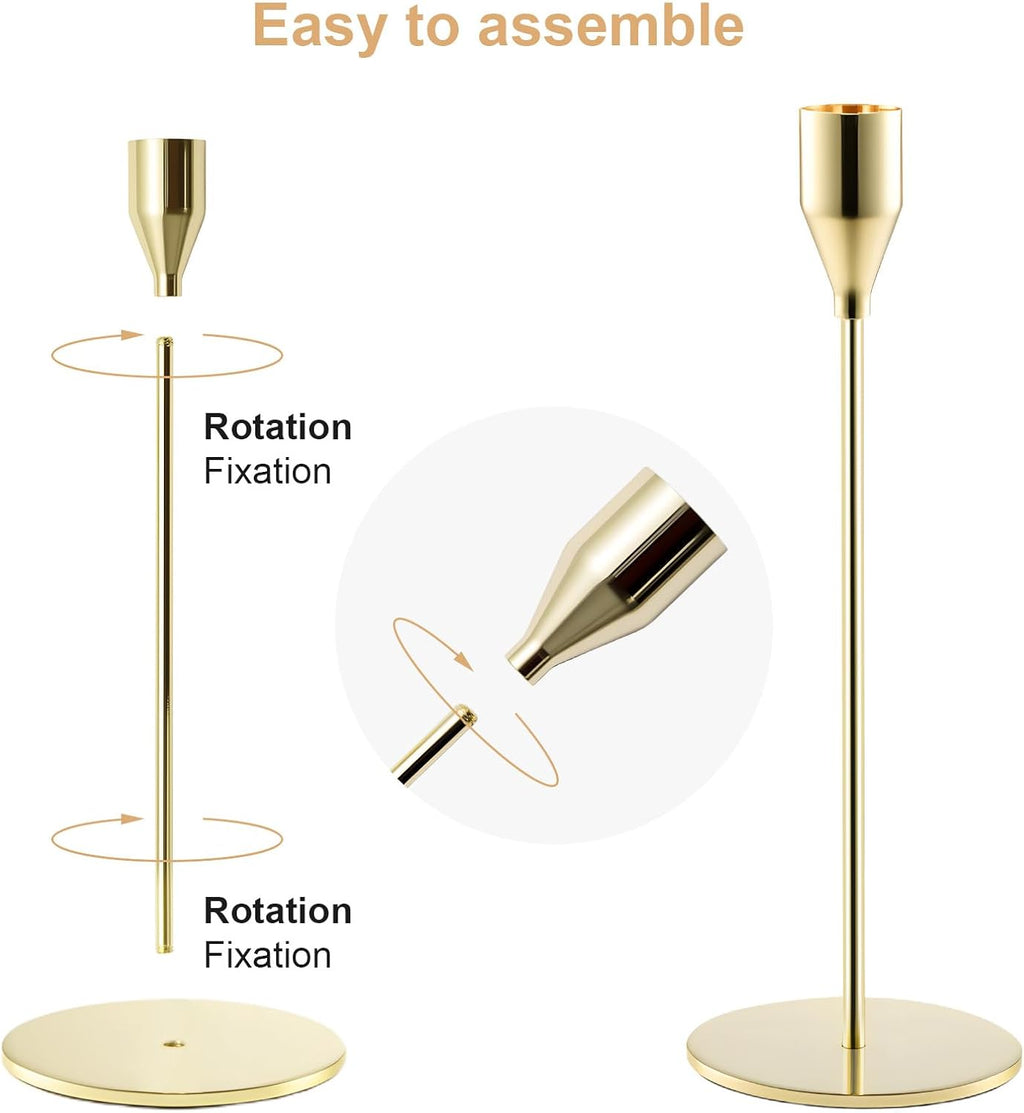 Set of 6 Gold Candlestick Holders for Taper Candles – Elegant Metal Candle Stands for Weddings, Parties & Home Decor (Fits 3/4" Candles) – Tall & Short Candle Holders