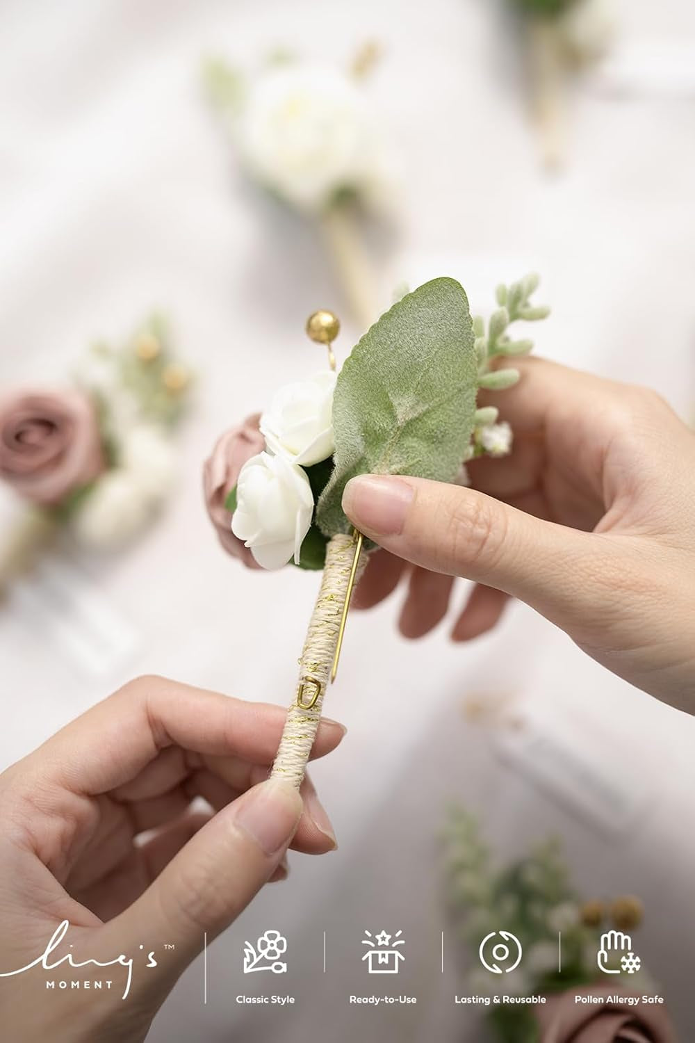 Boutonniere for Men, 6Pcs Groom Groomsmen Boutonniere, Artificial Flowers for Wedding Decor/Prom/Homecoming, Etc.Pink Dusty Rose