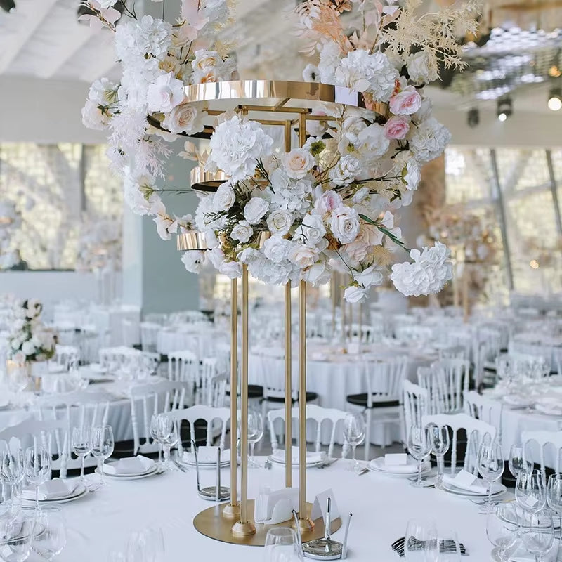 Electroplated Gold Metal Flower Stand - Set of 2/45/10 Pieces, 4-Layer Round Road Guide Wedding Centerpiece Decorations