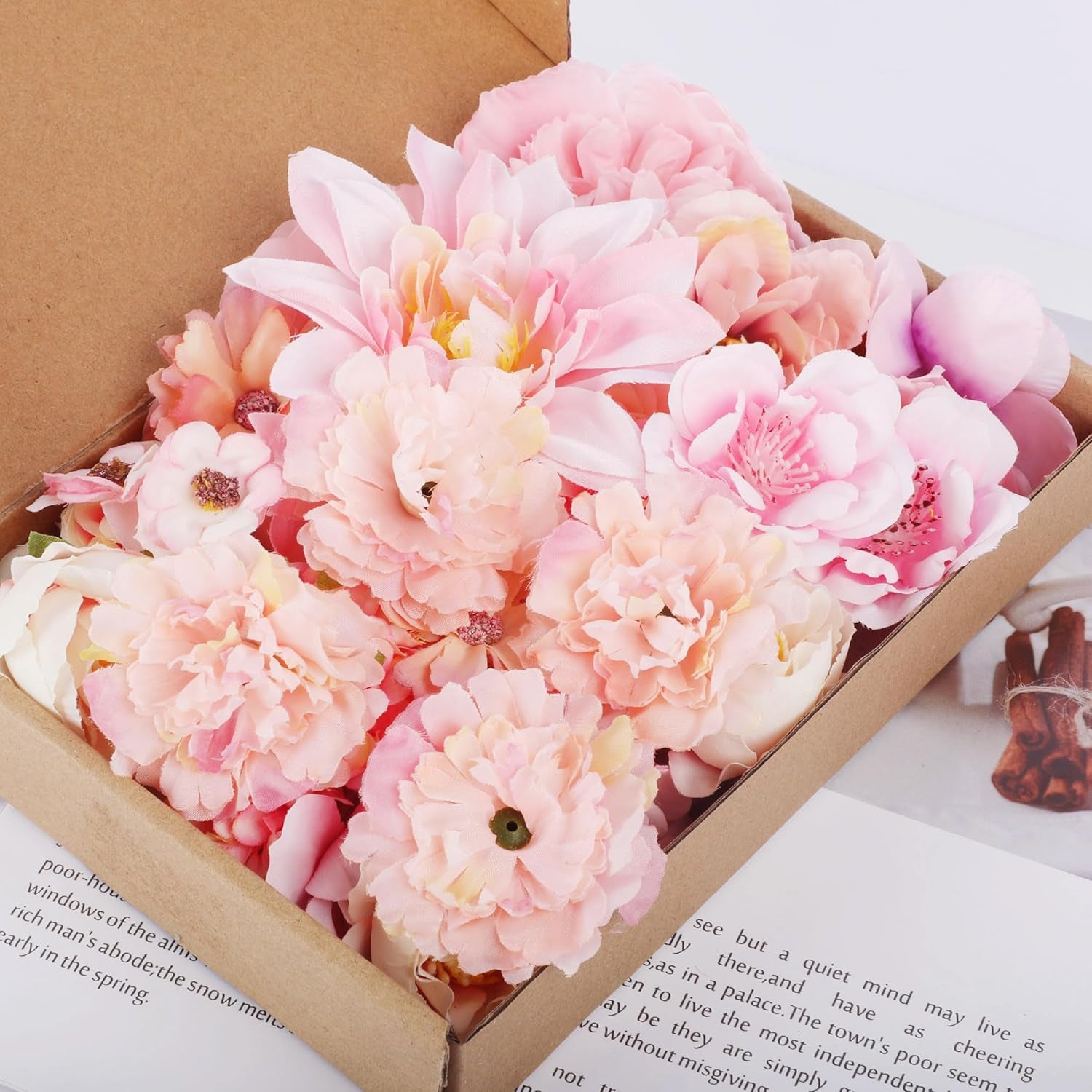 30 PCS Artificial Flowers Heads for Decoraiton, Faux Flower Heads for Cake Decorations Crafting Wedding Party Hair Accessory Home Décor, Pink Peony Roses Hydrangea