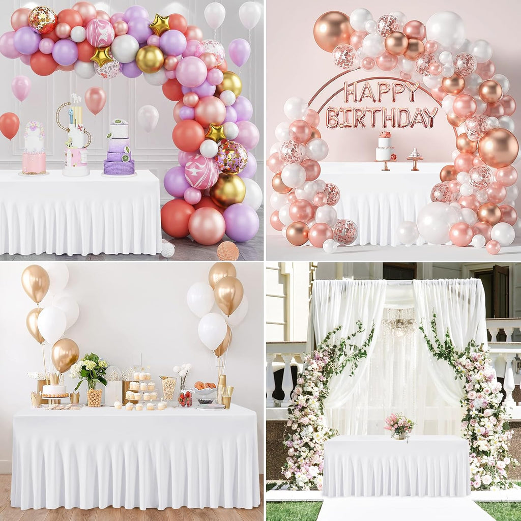 Table Skirt for Rectangle Tables 6Ft, White Spandex Tablecloth Cover for Banquet Wedding Birthday Party