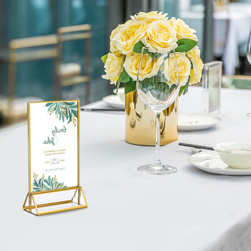 Acrylic Gold Sign Holder, 6 Pcs 4 X 6 Inch Clear Acrylic Holder, Display Stand for Table Menu, Double Sided Table Display Stand for Wedding Table Numbers, Banquet, Restaurant Signs Display