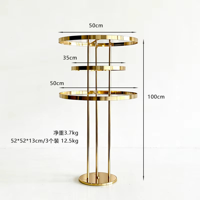 Electroplated Gold Metal Flower Stand - Set of 2/45/10 Pieces, 4-Layer Round Road Guide Wedding Centerpiece Decorations