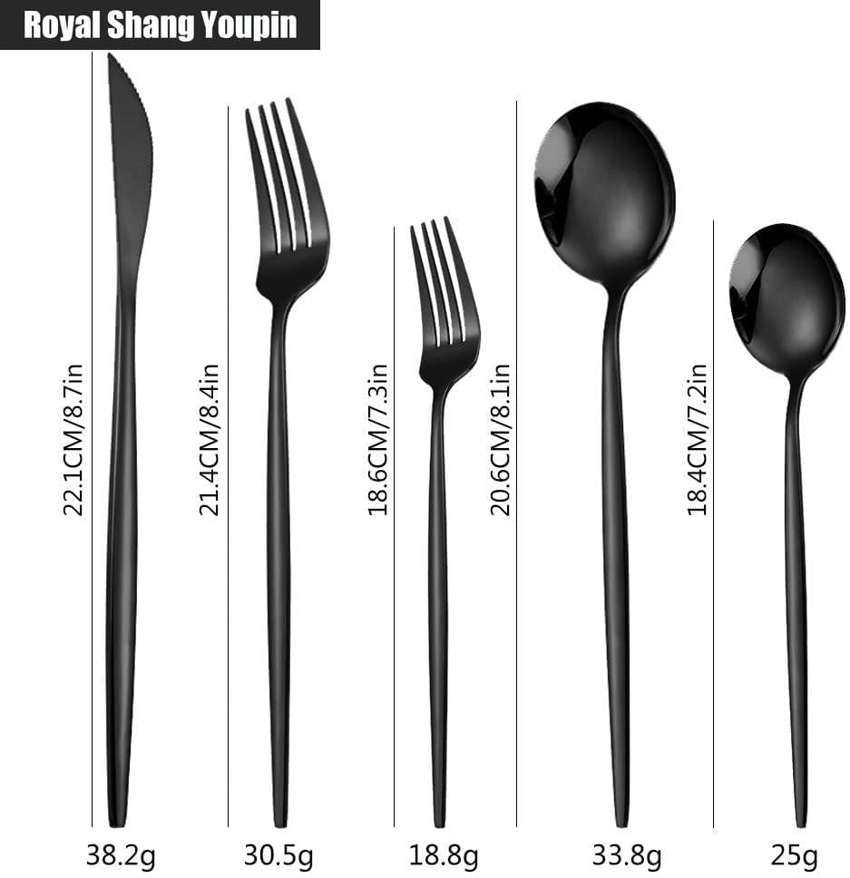 Solid Pointed Handle Kitchen Stainless Steel Silverware Tableware Flatware Cutlery Set Steak Knife Fork Spoon (Gold,20 Pieces)