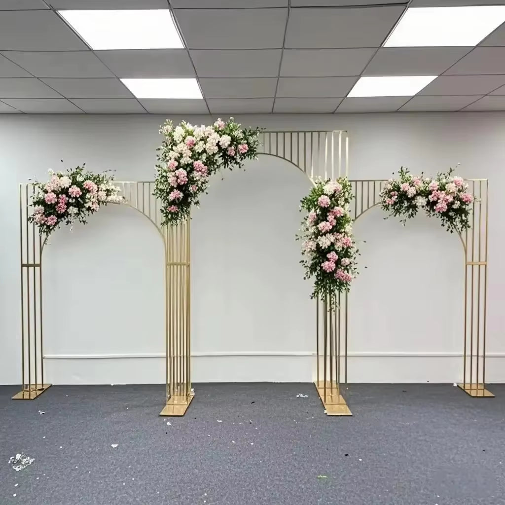 Elegant DIY Golden Arches Floral Stand for Wedding, Birthday, and Outdoor Family Stage Photo Backdrops