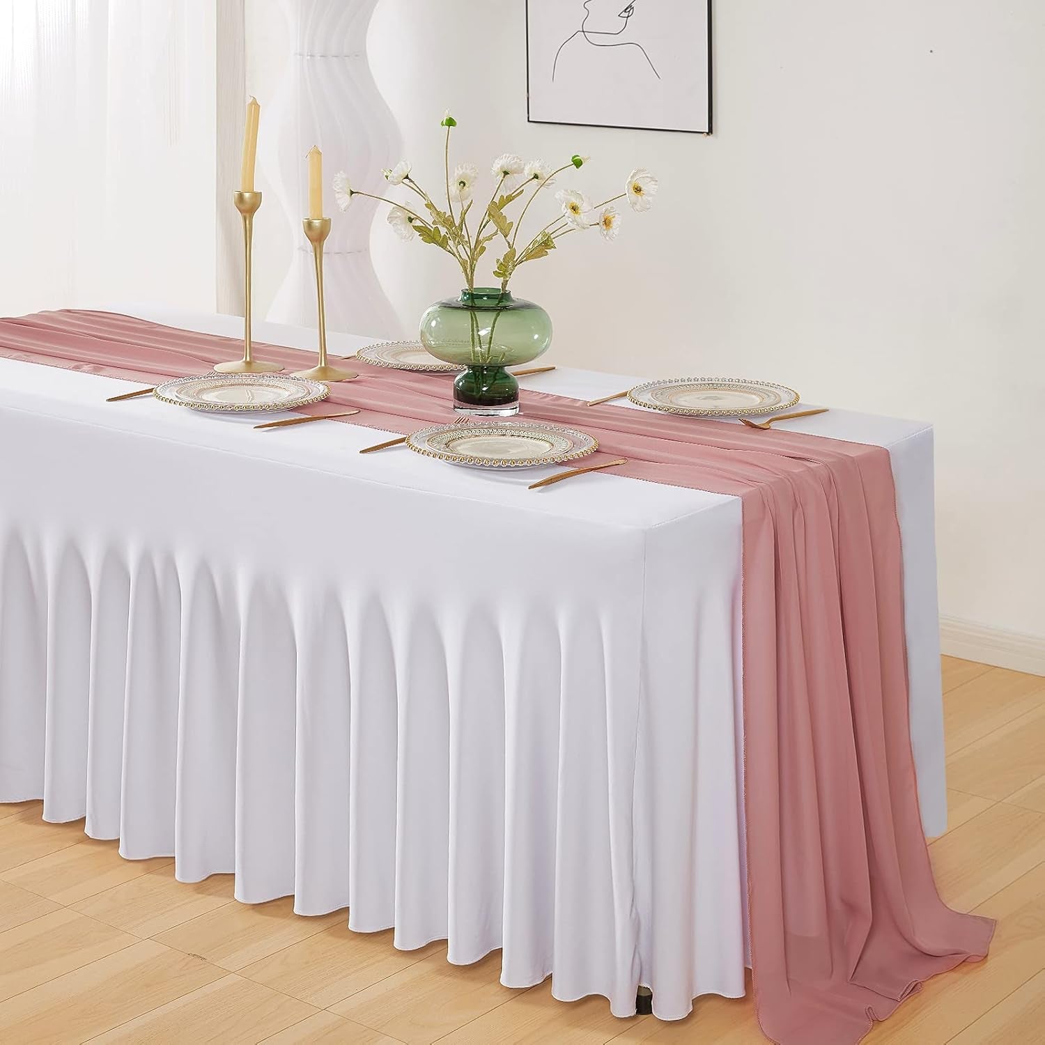 Table Skirt for Rectangle Tables 6Ft, White Spandex Tablecloth Cover for Banquet Wedding Birthday Party