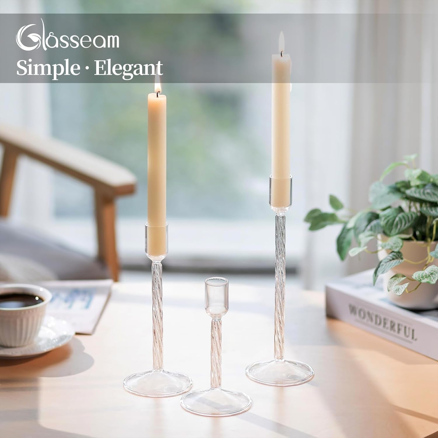Glass Candle Sticks Holder Tall: Taper Candle Holder Set of 3 Decorative Candlesticks Clear Candle Holders for Living Room Modern Candlestick Holders for Home Wedding Centrepiece Decoration