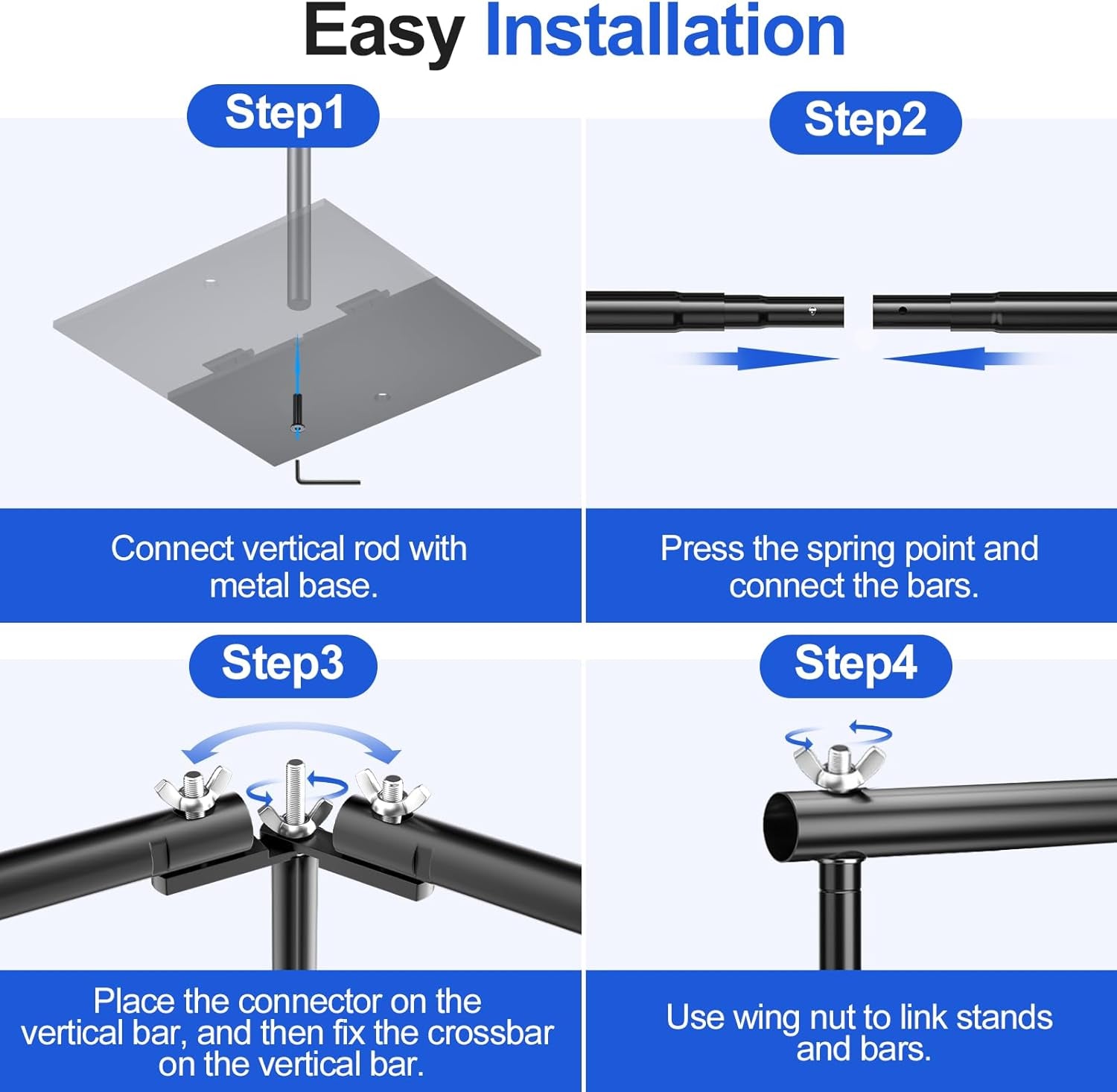 7X10Ft (2.1X3M) Photography Backdrop Stand for Parties, Adjustable Photo Pipe and Drape Background Back Drop Holder Frame Kit with Heavy Duty Metal Steel Base for Birthday Wedding - Black
