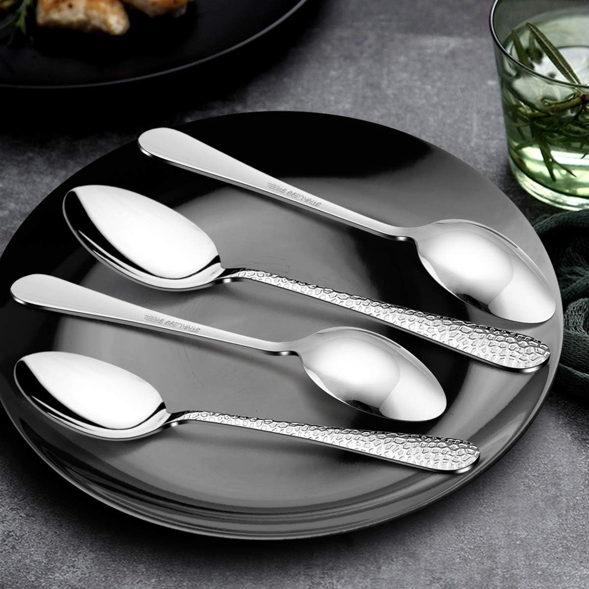 Cutlery Set, 32-Piece Stainless Steel Hammered Flatware Silverware Include Knife/Spoon/Fork, Suitable for Kitchen Party Camping, Mirror Polished, Dishwasher Safe - Service for 8