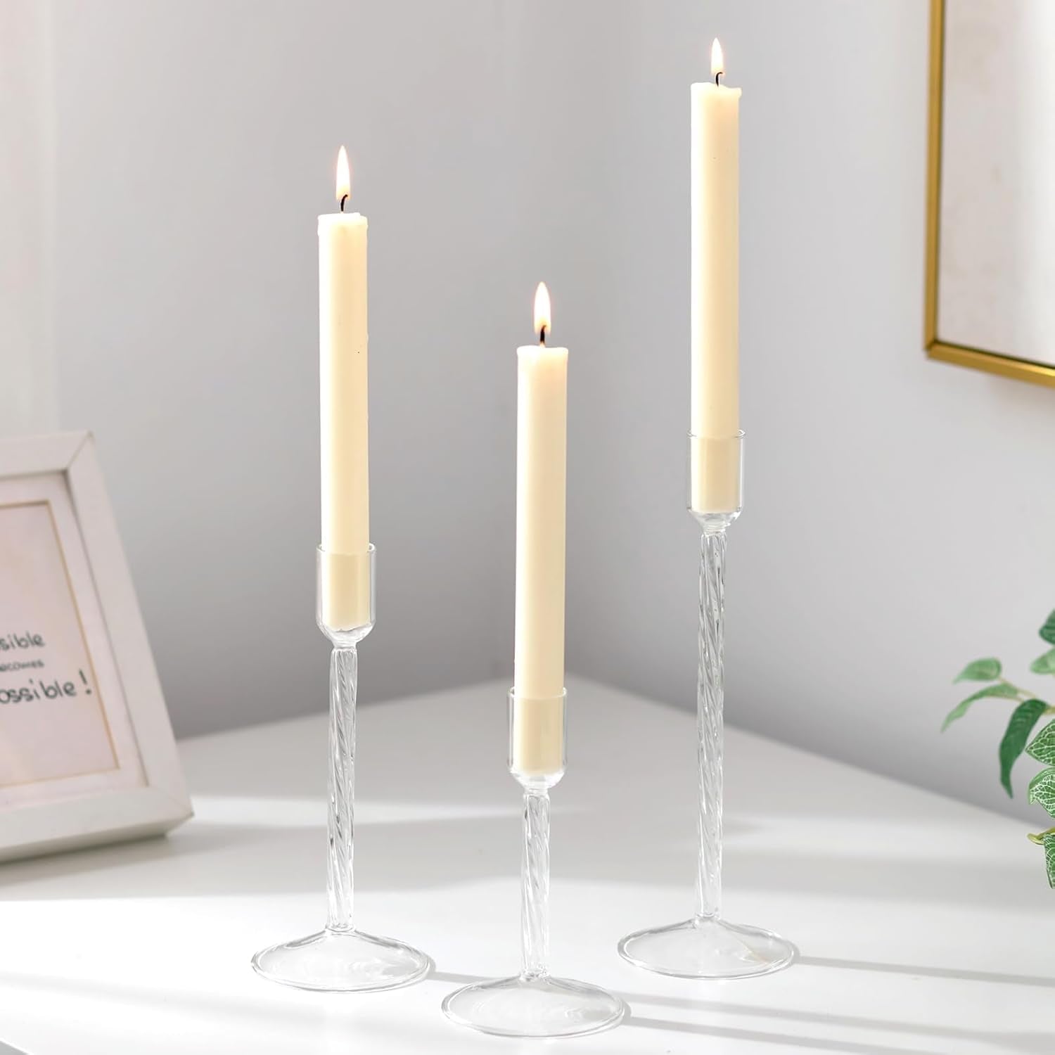 Glass Candle Sticks Holder Tall: Taper Candle Holder Set of 3 Decorative Candlesticks Clear Candle Holders for Living Room Modern Candlestick Holders for Home Wedding Centrepiece Decoration