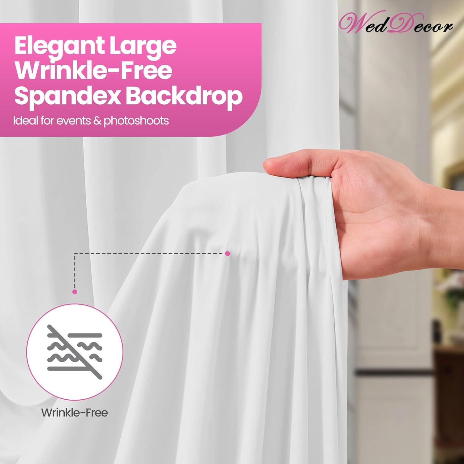 Pleated White Silk Backdrops Decorative Curtain Background 150GSM Fabric Backdrop for Christmas, Weddings, Parties, Events, Photography, 3 Metres X 6 Metres