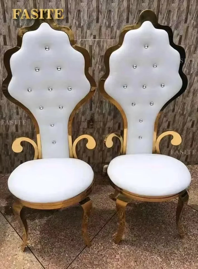 Royal Stainless Steel High-Back Leaf Design King Throne Chair for Banquets and Weddings