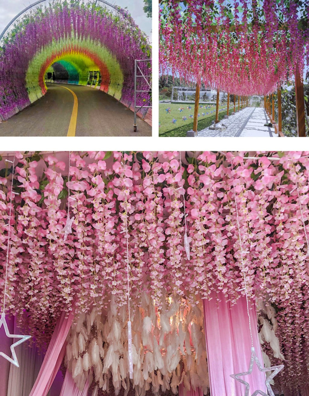 12X Artificial Fake Hanging Wisteria Silk Flowers Vine Plant Home Garden Decor