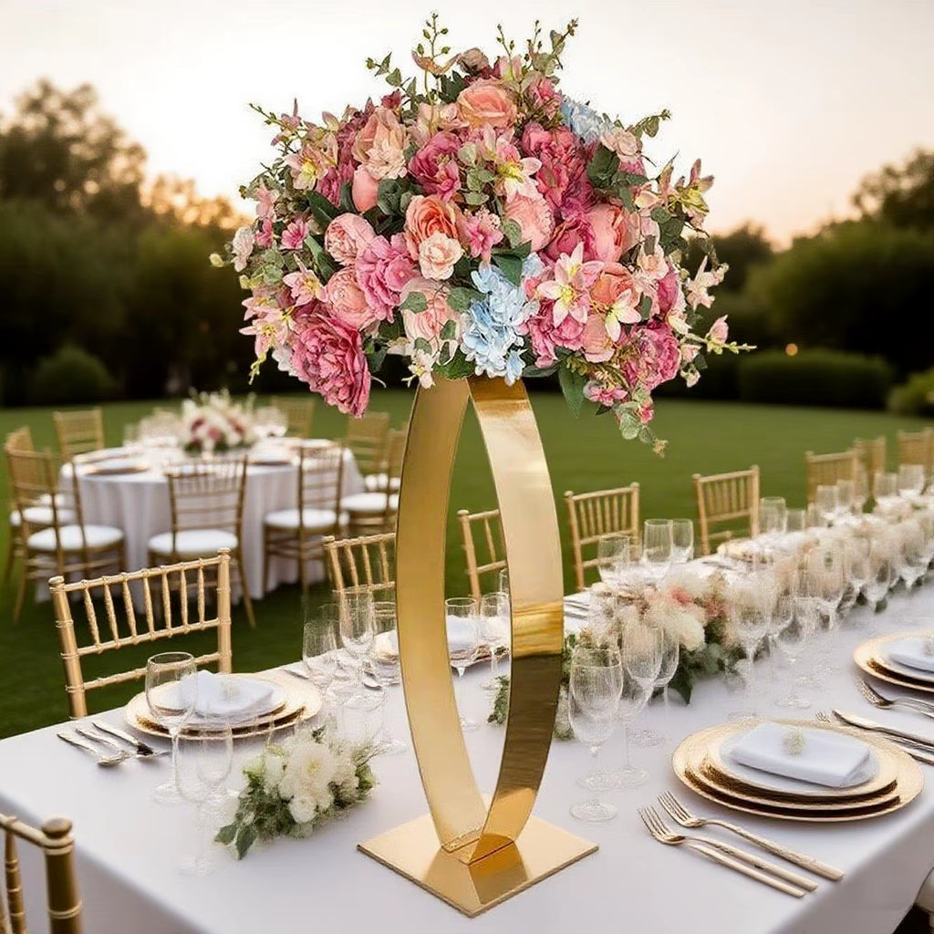 Wedding Metal Flower Stand Set - 31-Inch High-Quality Electroplated Gold Acrylic Flower Display Rack for Event and Party Decoration (2-10 Pieces)