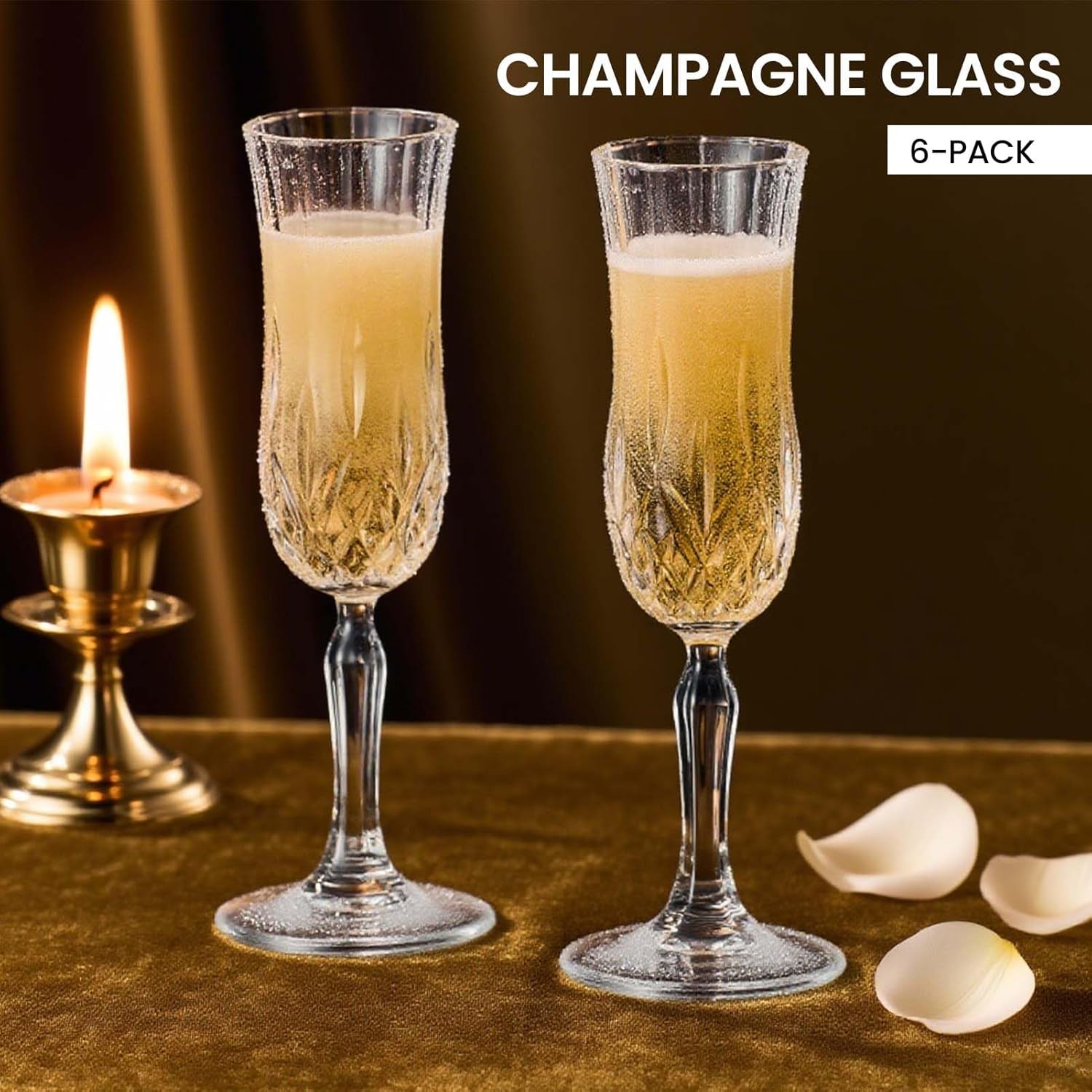 Prosecco Sparkling Wine Glasses, Crystal Champagne Flutes, Set of 6 123Ml Elegant Party Champagne Glasses, Ideal for Celebrations and Special Occasions, Premium Quality Crystal Glassware