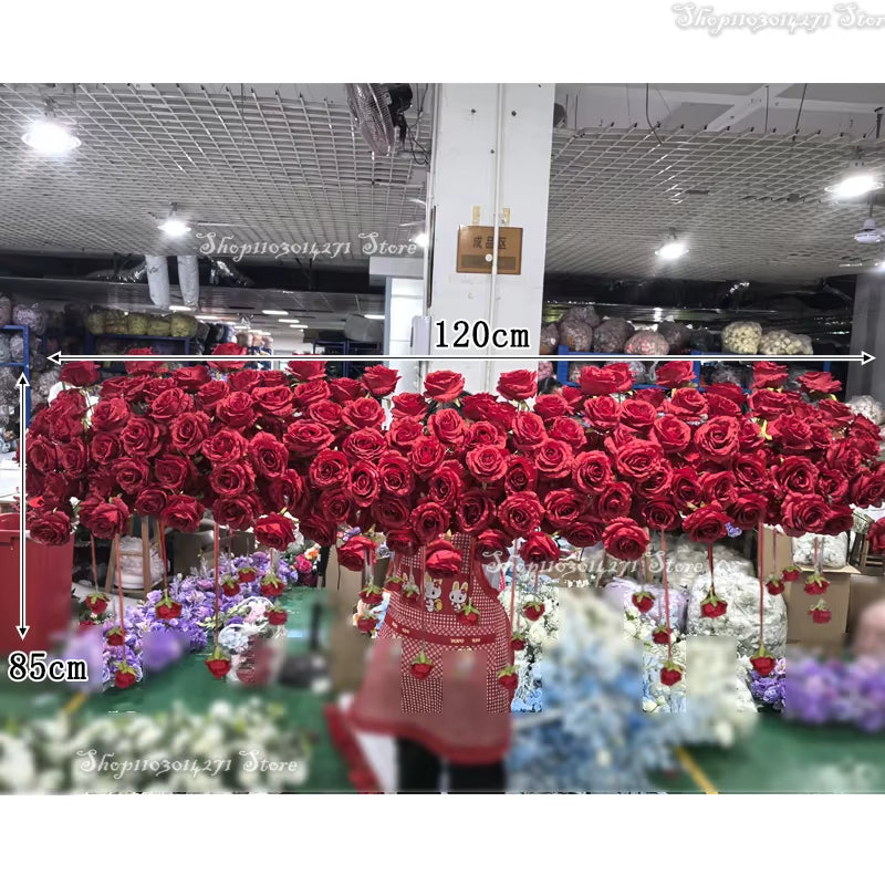 Red Artificial Rose Ferris Wheel Floral Arrangement for Wedding Table Decoration