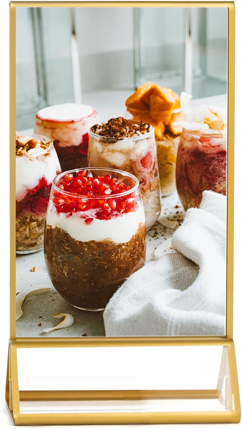 Acrylic Gold Sign Holder, 6 Pcs 4 X 6 Inch Clear Acrylic Holder, Display Stand for Table Menu, Double Sided Table Display Stand for Wedding Table Numbers, Banquet, Restaurant Signs Display