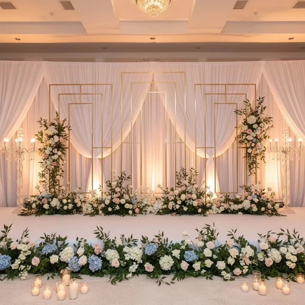 Gold Iron Wedding Arch - Metal Backdrop Stand for Outdoor/Indoor Ceremonies, Decorative Entrance, and Photo Booth Props