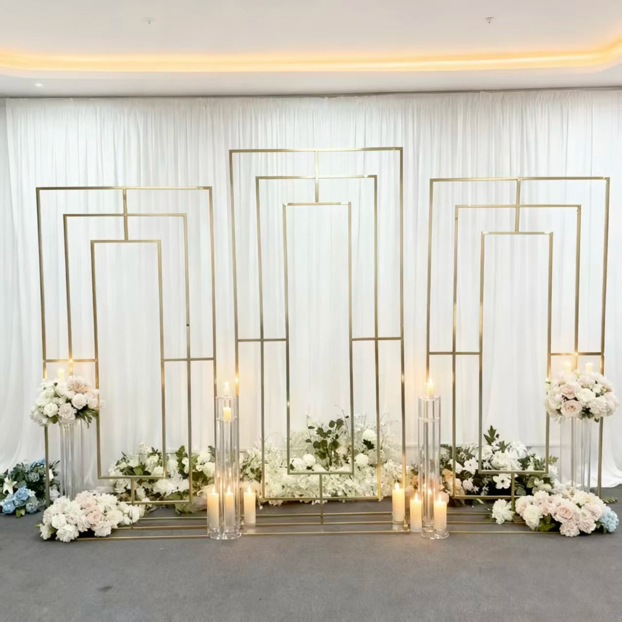 Gold Iron Wedding Arch - Metal Backdrop Stand for Outdoor/Indoor Ceremonies, Decorative Entrance, and Photo Booth Props