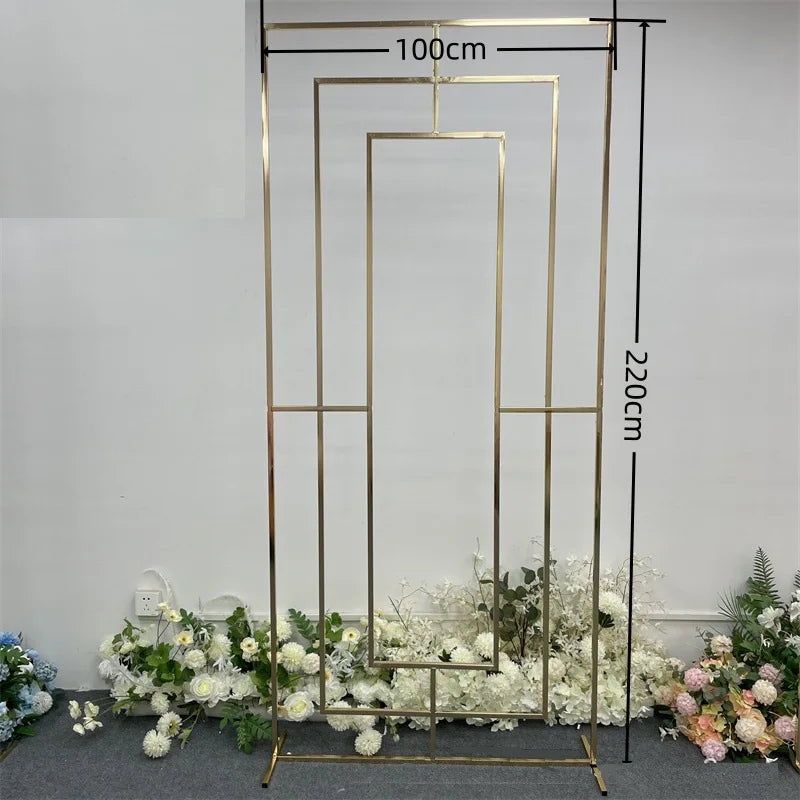 Gold Iron Wedding Arch - Metal Backdrop Stand for Outdoor/Indoor Ceremonies, Decorative Entrance, and Photo Booth Props