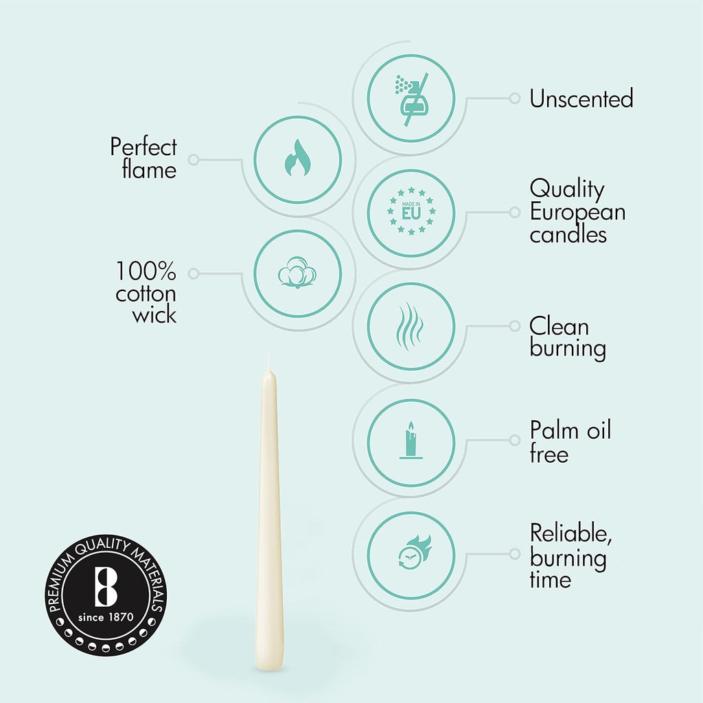 Tapered Dinner Candles (Pack of 100), Ivory, Length: 25.4 Cm/10 Inch, Wax Candles, Tabletop Restaurant Candles, Romantic Dining, P962