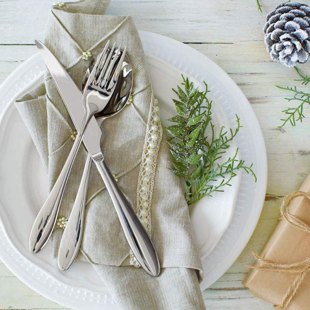 32 Piece Cutlery Flatware Set, 100% Durable Stainless Steel Silverware with Knife Spoon Fork, Service for 8, Dishwasher Safe/Mirror Polished (Elegant Series)