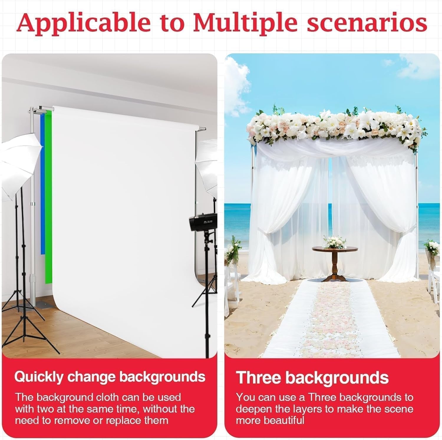 Backdrop Stand Heavy Duty 3Mx3M Three Crossbar Pipe and Drape Background Support Kit, Adjustable Metal Frame for Wedding, Birthday, Party Decorations - Sliver