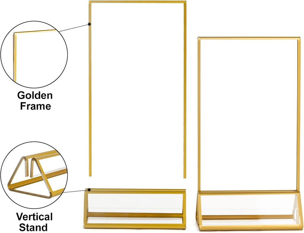 Acrylic Gold Sign Holder, 6 Pcs 4 X 6 Inch Clear Acrylic Holder, Display Stand for Table Menu, Double Sided Table Display Stand for Wedding Table Numbers, Banquet, Restaurant Signs Display