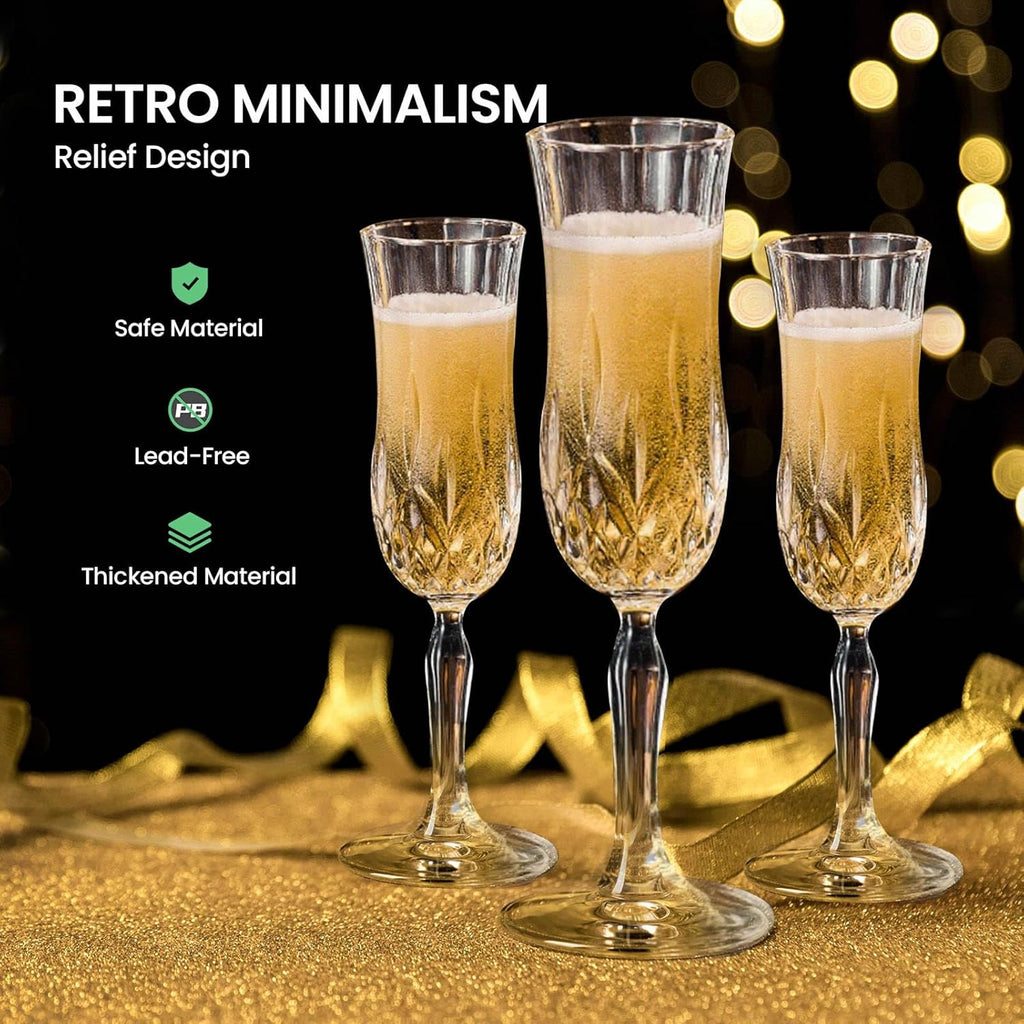 Prosecco Sparkling Wine Glasses, Crystal Champagne Flutes, Set of 6 123Ml Elegant Party Champagne Glasses, Ideal for Celebrations and Special Occasions, Premium Quality Crystal Glassware