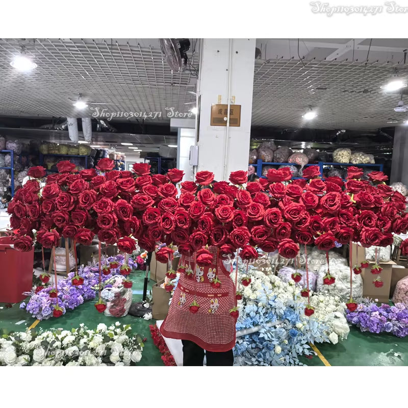 Red Artificial Rose Ferris Wheel Floral Arrangement for Wedding Table Decoration