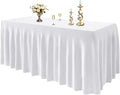 Table Skirt for Rectangle Tables 6Ft, White Spandex Tablecloth Cover for Banquet Wedding Birthday Party