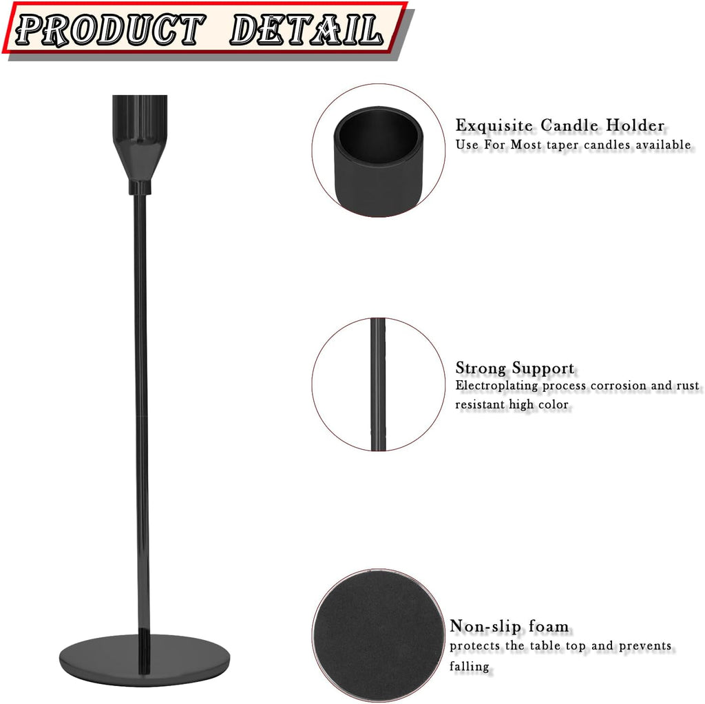 Candle Holder, Black Candlestick Holders Set of 6, Metal Taper Black Candle Holders, Tall Candle Holder, Fits 3/4 Inch Thick Candle&Led Candles, for Table Centerpiece, Mantels, Weddings, Dining, Party