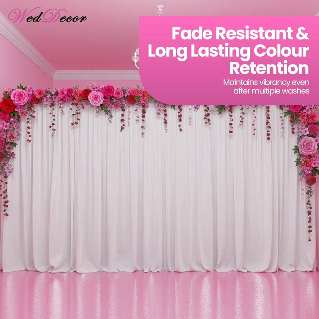 Pleated White Silk Backdrops Decorative Curtain Background 150GSM Fabric Backdrop for Christmas, Weddings, Parties, Events, Photography, 3 Metres X 6 Metres