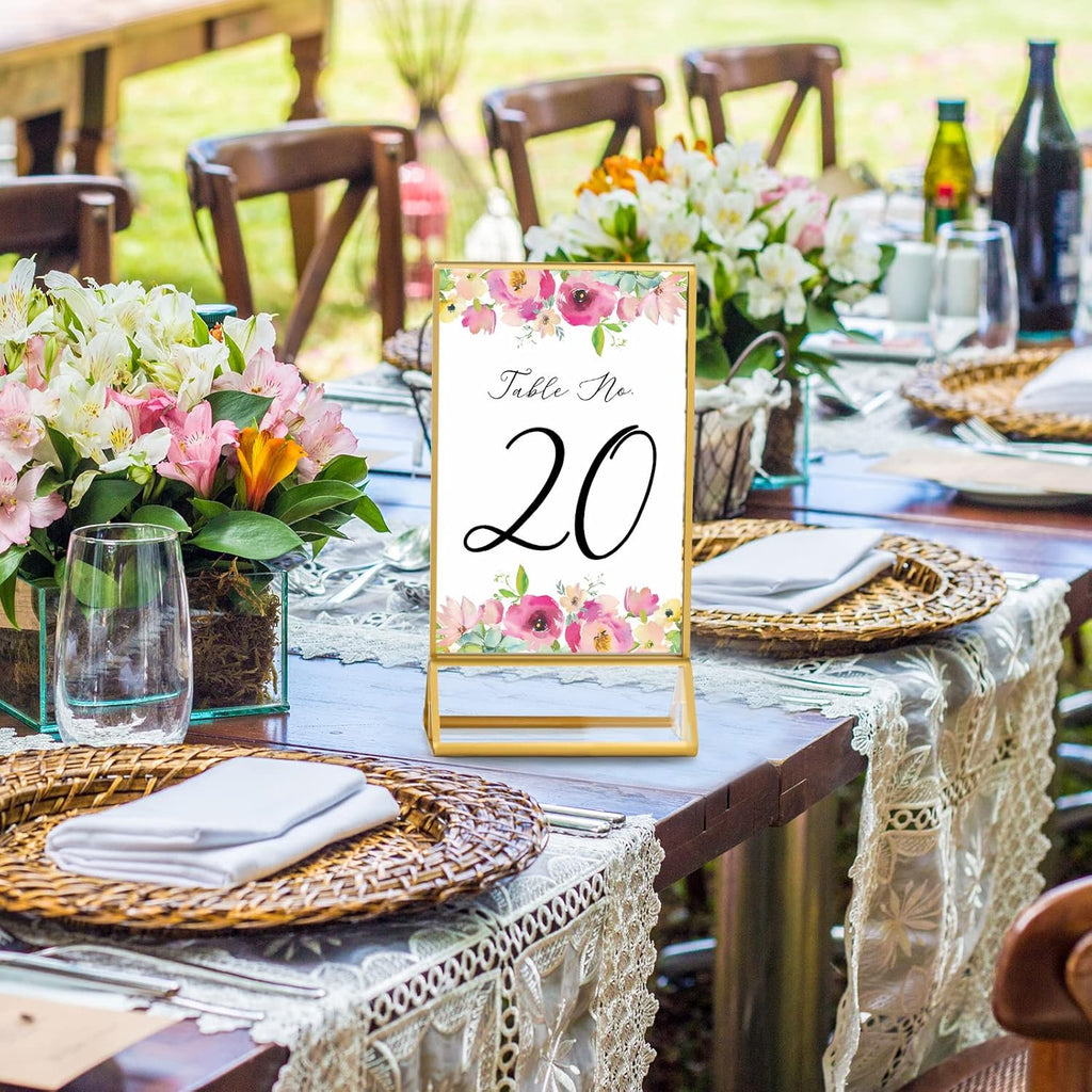 Acrylic Gold Sign Holder, 6 Pcs 4 X 6 Inch Clear Acrylic Holder, Display Stand for Table Menu, Double Sided Table Display Stand for Wedding Table Numbers, Banquet, Restaurant Signs Display