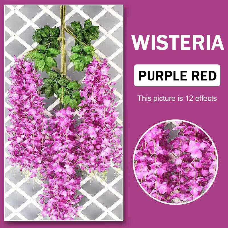 12X Artificial Fake Hanging Wisteria Silk Flowers Vine Plant Home Garden Decor