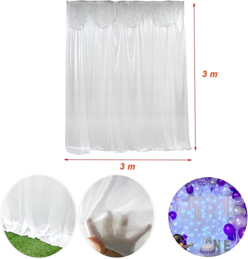 White Backdrop Curtain 10Ft X 10Ft Wrinkle Free Photography Curtains Detachable Smooth Ice Silk Pleated Backdrop Curtains for Weddings Birthday Photography Background Party Baby Shower