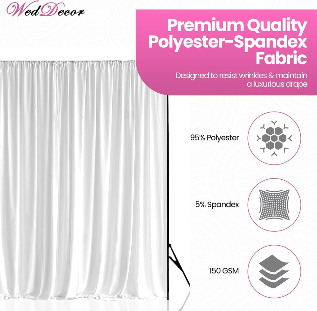 Pleated White Silk Backdrops Decorative Curtain Background 150GSM Fabric Backdrop for Christmas, Weddings, Parties, Events, Photography, 3 Metres X 6 Metres
