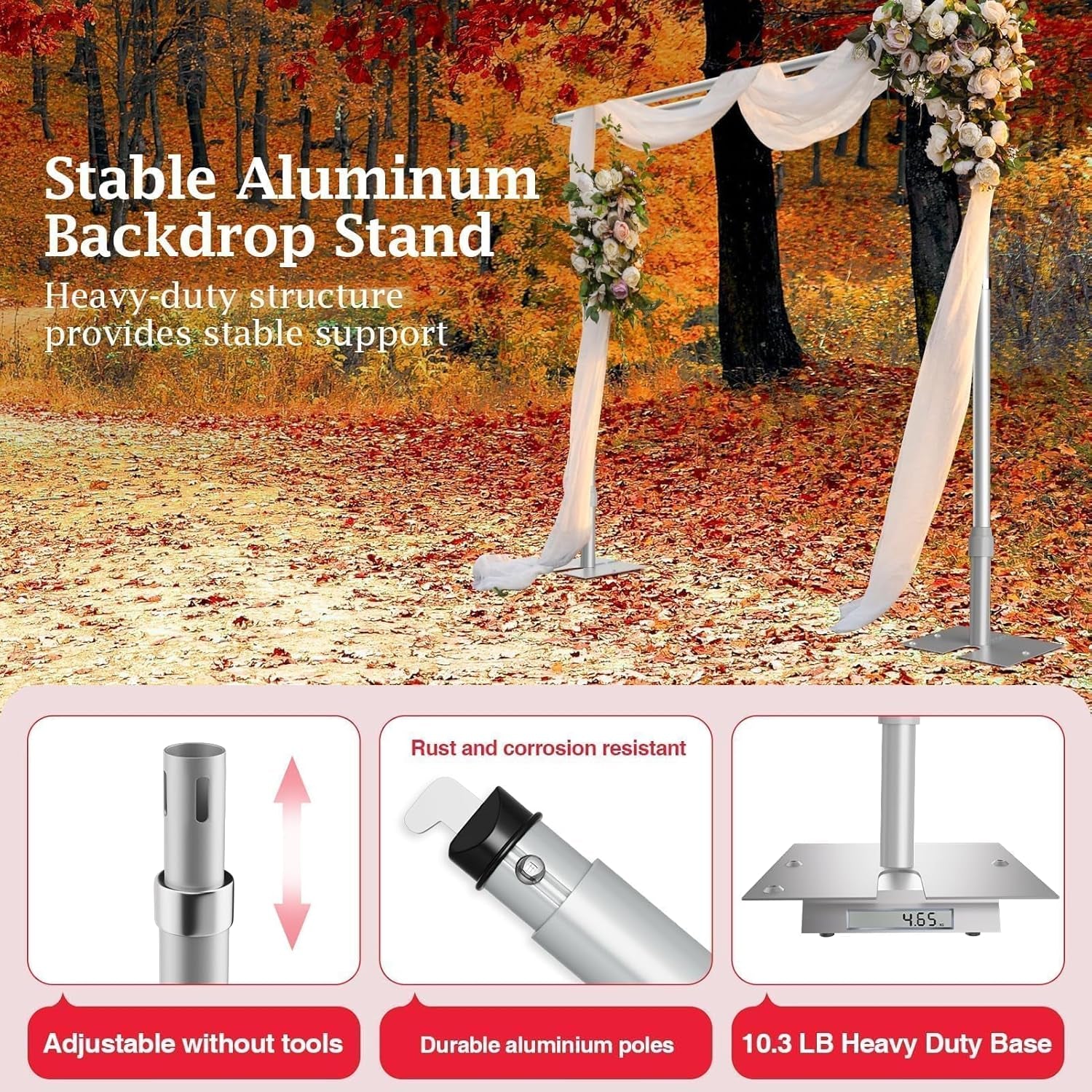 Backdrop Stand Heavy Duty 3Mx3M Three Crossbar Pipe and Drape Background Support Kit, Adjustable Metal Frame for Wedding, Birthday, Party Decorations - Sliver