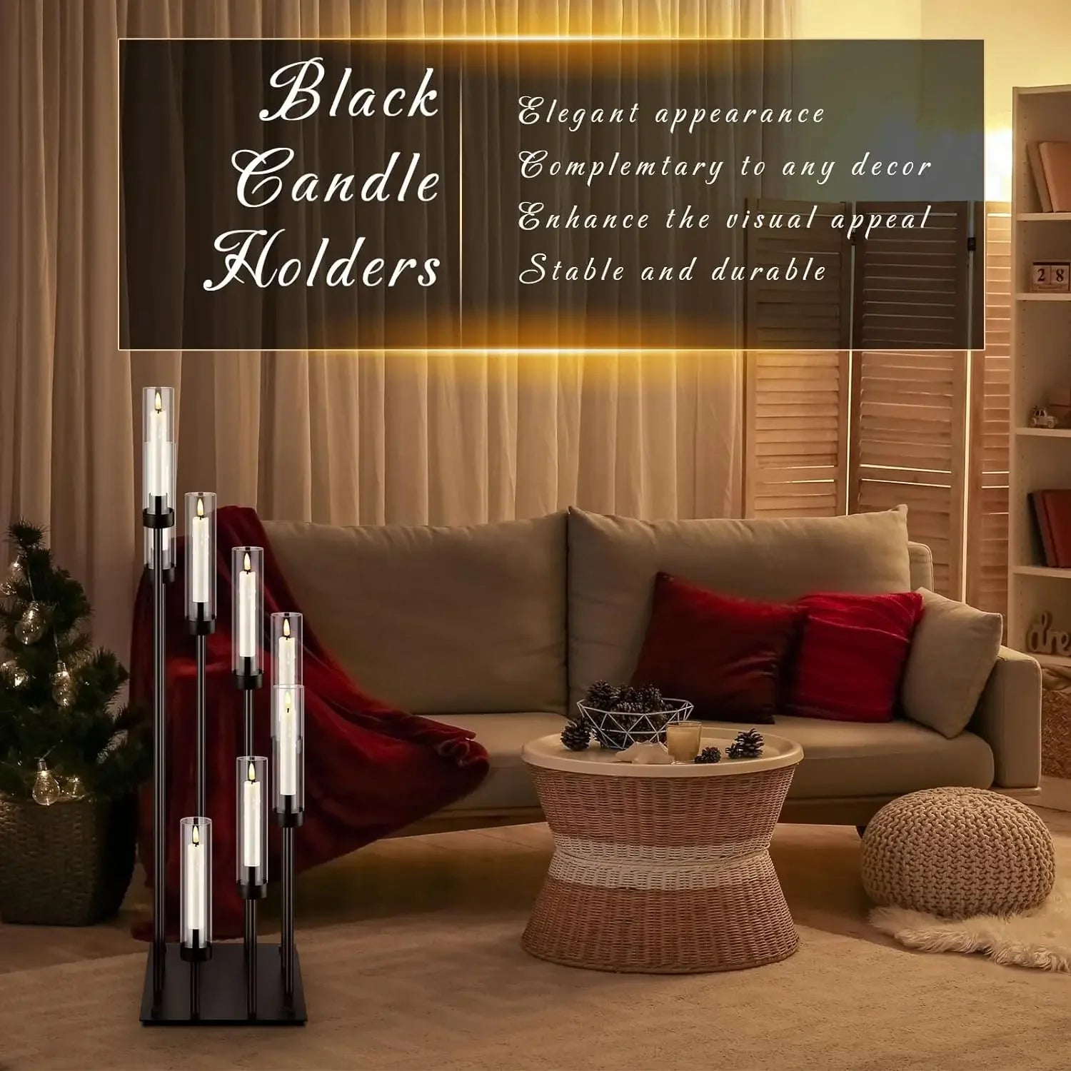 Black Candelabra Centerpieces with 8 Arms - Floor Candle Holders with Acrylic Shades for Wedding and Party Decoration (Available in Sets of 2, 5, or 10)