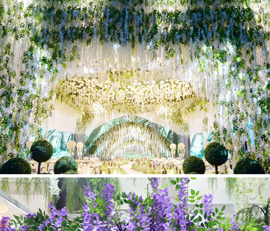 12X Artificial Fake Hanging Wisteria Silk Flowers Vine Plant Home Garden Decor