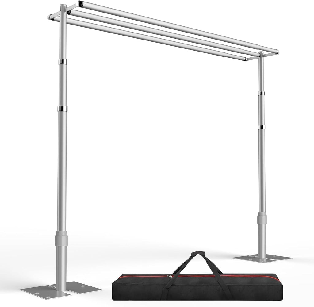 Backdrop Stand Heavy Duty 3Mx3M Three Crossbar Pipe and Drape Background Support Kit, Adjustable Metal Frame for Wedding, Birthday, Party Decorations - Sliver
