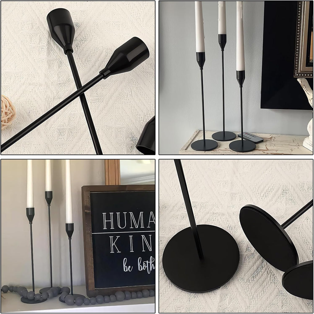 Candle Holder, Black Candlestick Holders Set of 6, Metal Taper Black Candle Holders, Tall Candle Holder, Fits 3/4 Inch Thick Candle&Led Candles, for Table Centerpiece, Mantels, Weddings, Dining, Party