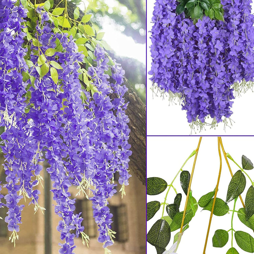 12X Artificial Fake Hanging Wisteria Silk Flowers Vine Plant Home Garden Decor