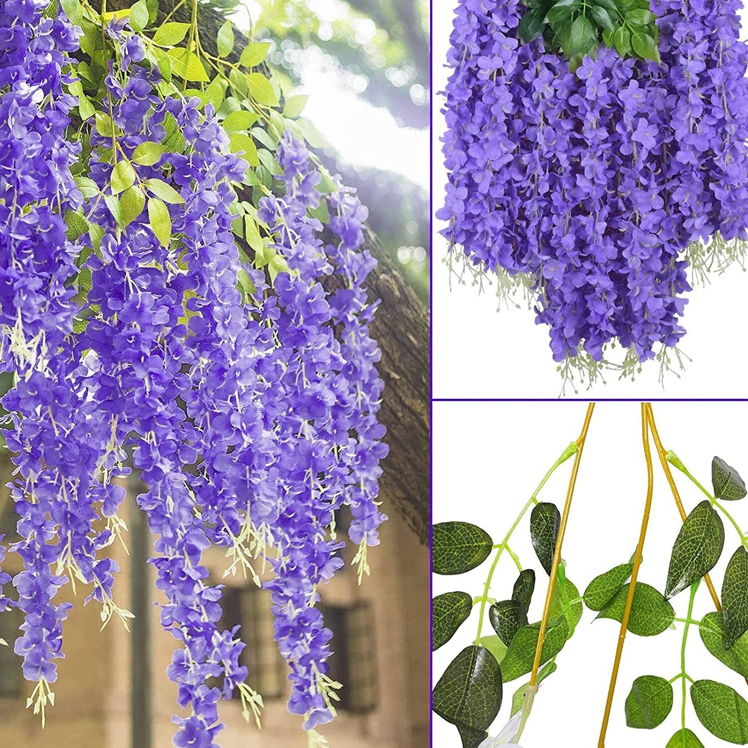 12X Artificial Fake Hanging Wisteria Silk Flowers Vine Plant Home Garden Decor