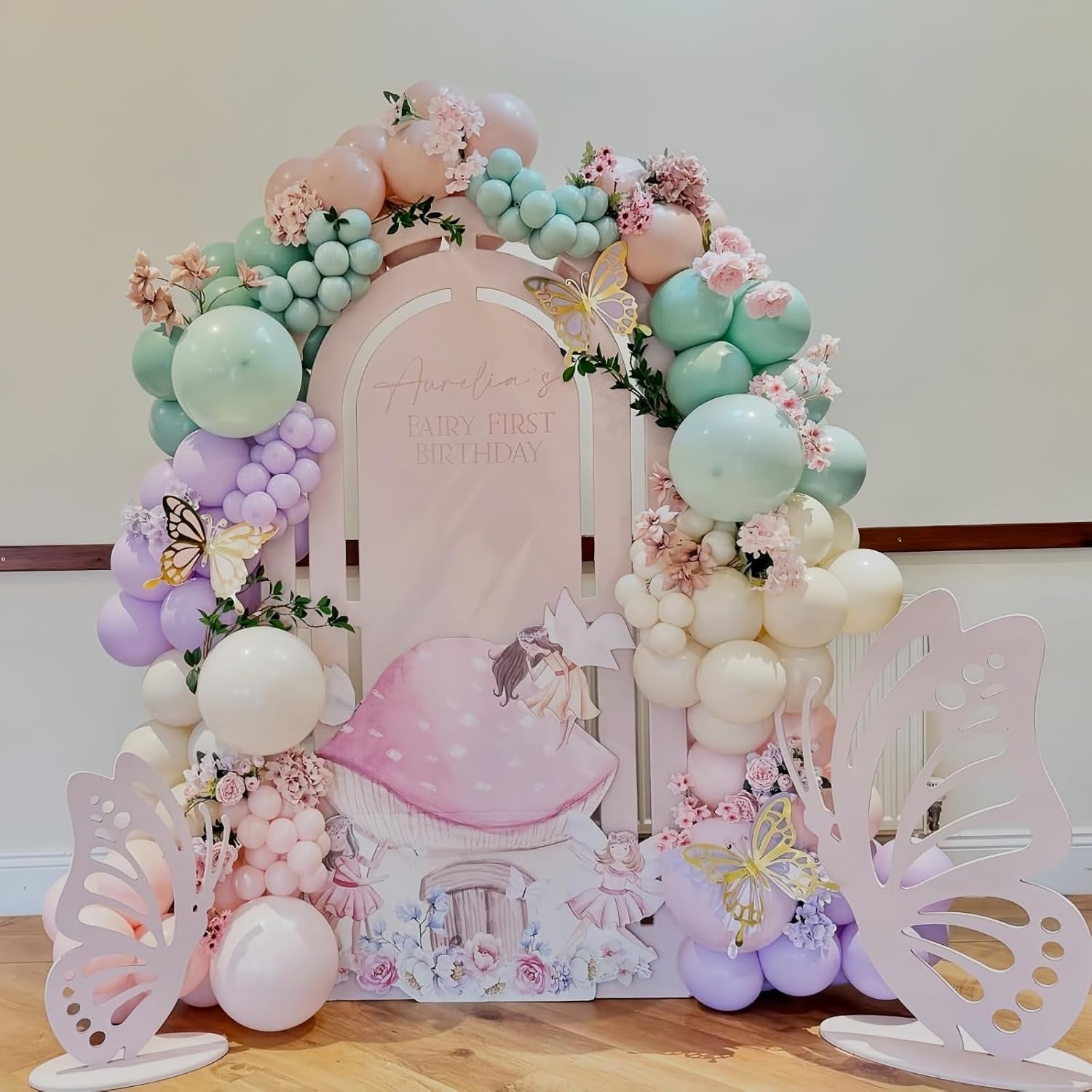 Fairy Balloon Arch Garland Kit, 125Pcs Sage Green Pink Purple and Green Gold Spring Balloons for Girl Wonderland Fairy First Birthday Baby Shower Tea Party Wedding Wildflower Party Decorations